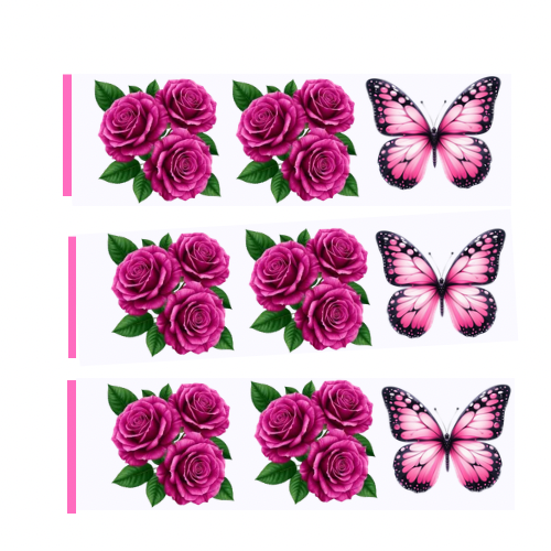Transfer Rosas Floral Encantado Borboleta.